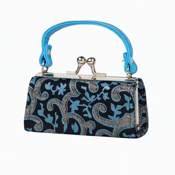 Vintage Clasp Mini Lipstick Holder Blue/Black/Silver Glitter Micro Bag